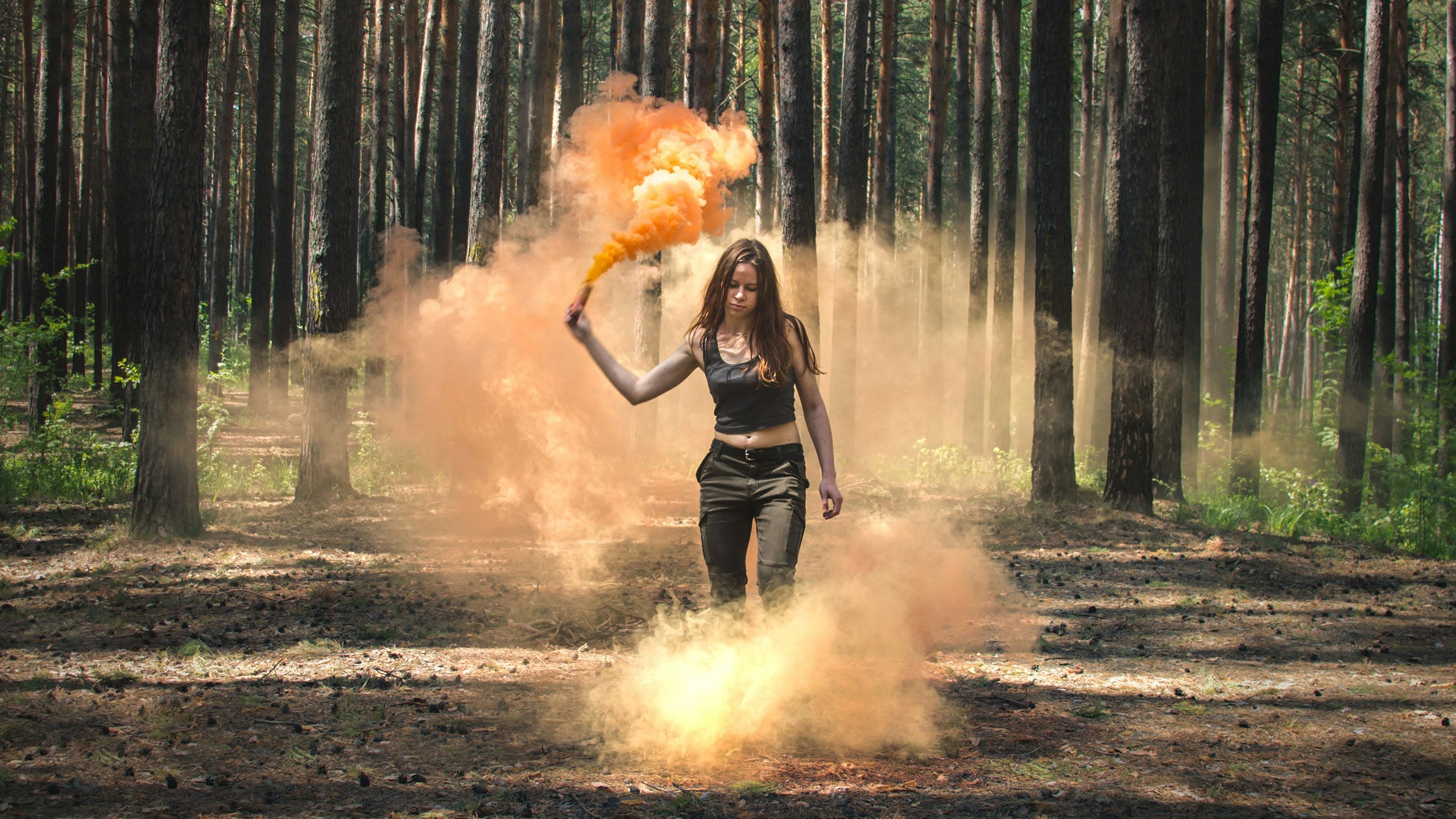 Coloured smoke bombs used safely on an outdoor film shoot